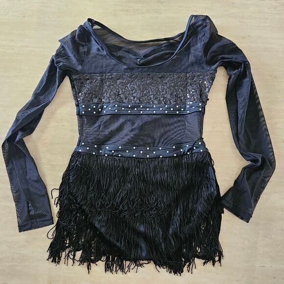 Weissman catalog NWOT child large black mesh sequin fringe costume jazz tap solo - Picture 8 of 9